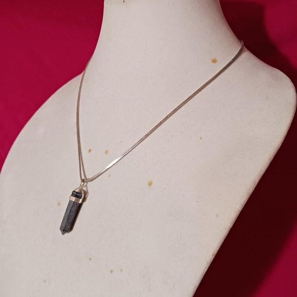 90s Vintage Sterling Silver Black Cloud Onyx Pendant Necklace - Picture 3 of 12